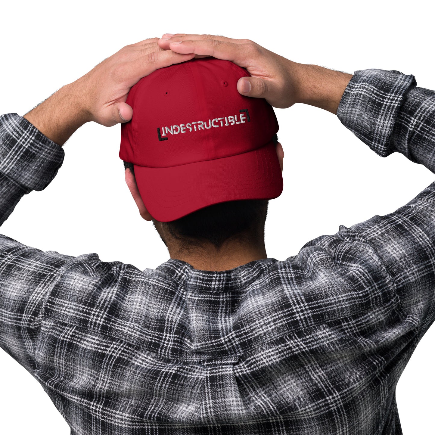 red indestructible cap or hat