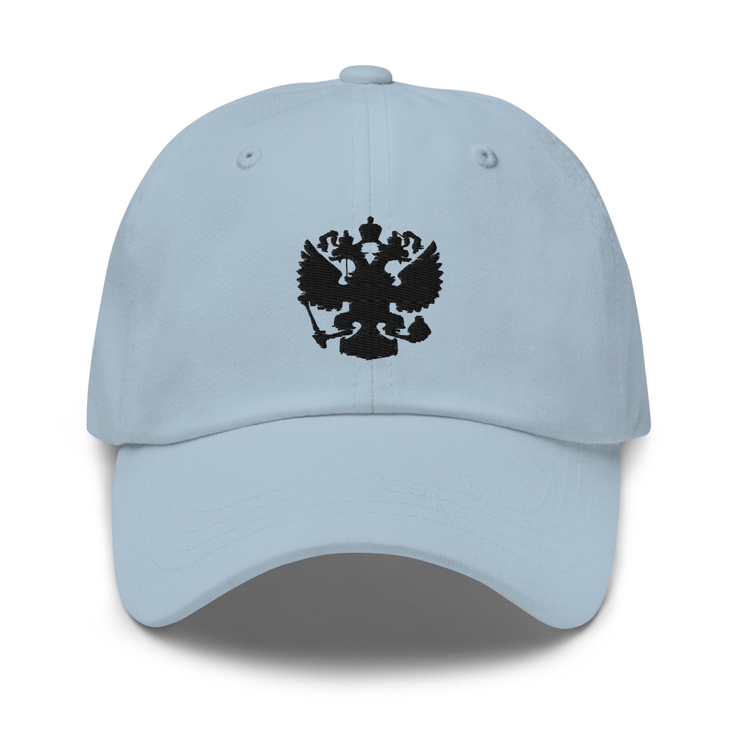 blue baseball cap with russian coat of arms embroidered in center