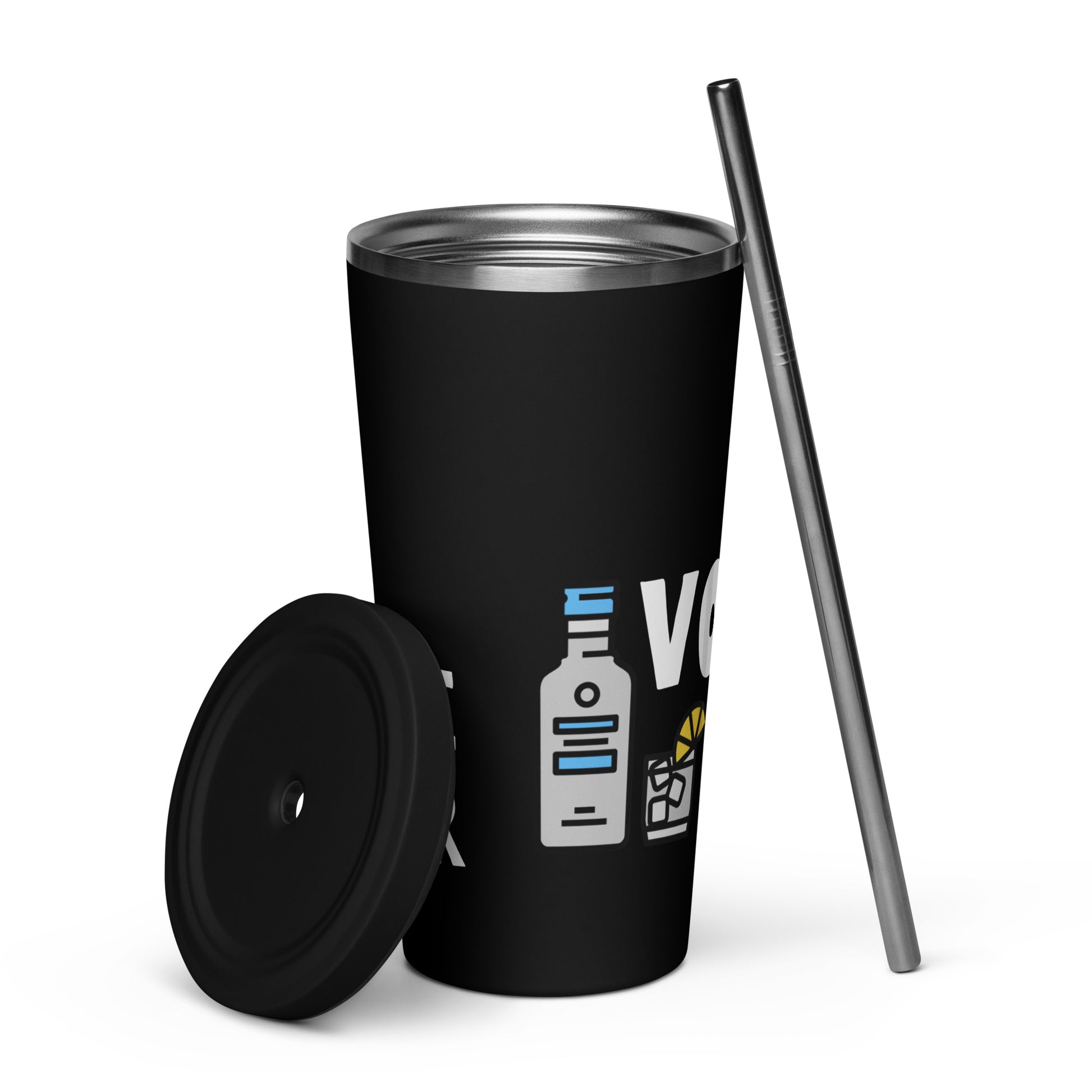 black 20oz tumbler with a metal straw - save water drink vodka