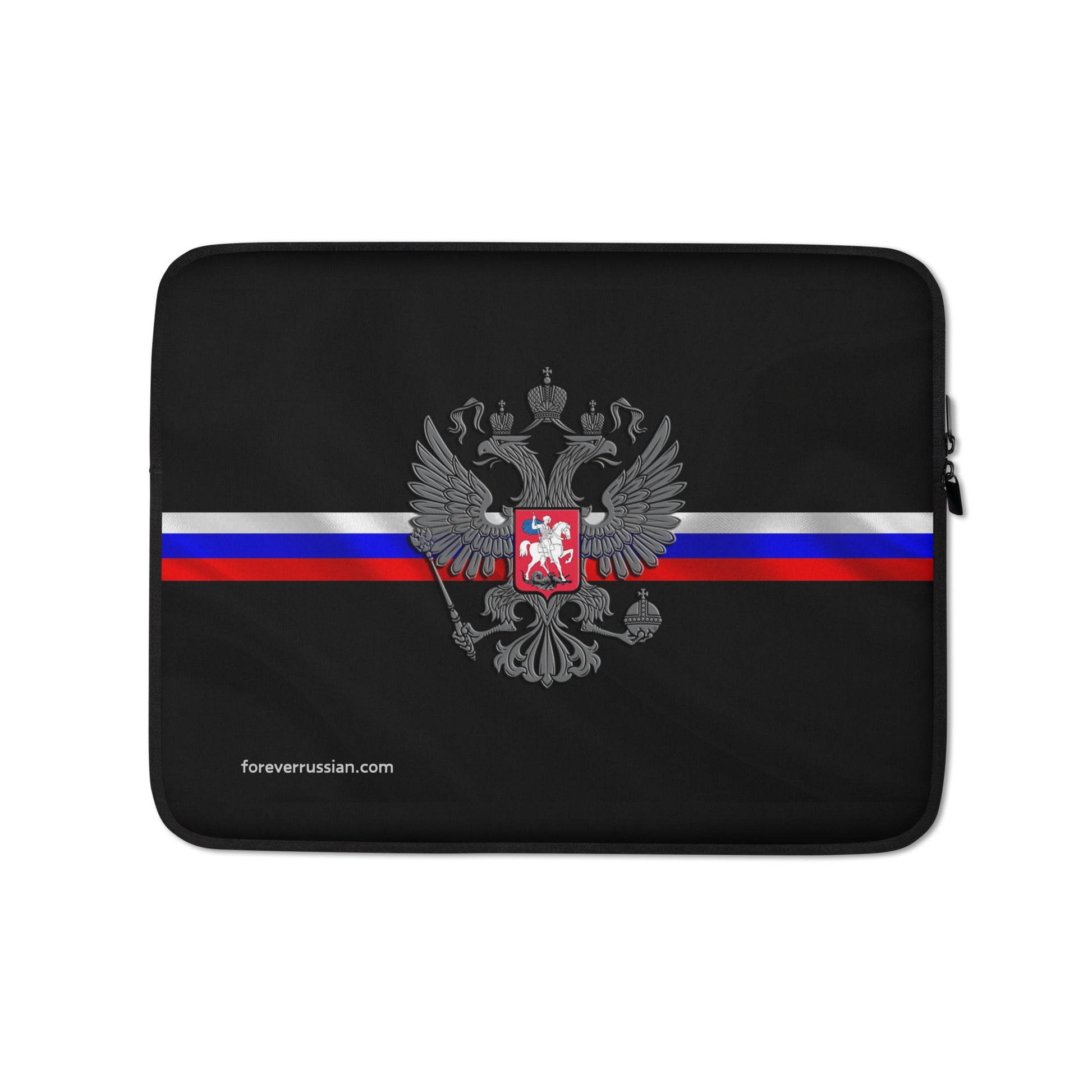 laptop sleeve 13" black with russian coat of arms and russian flag banner