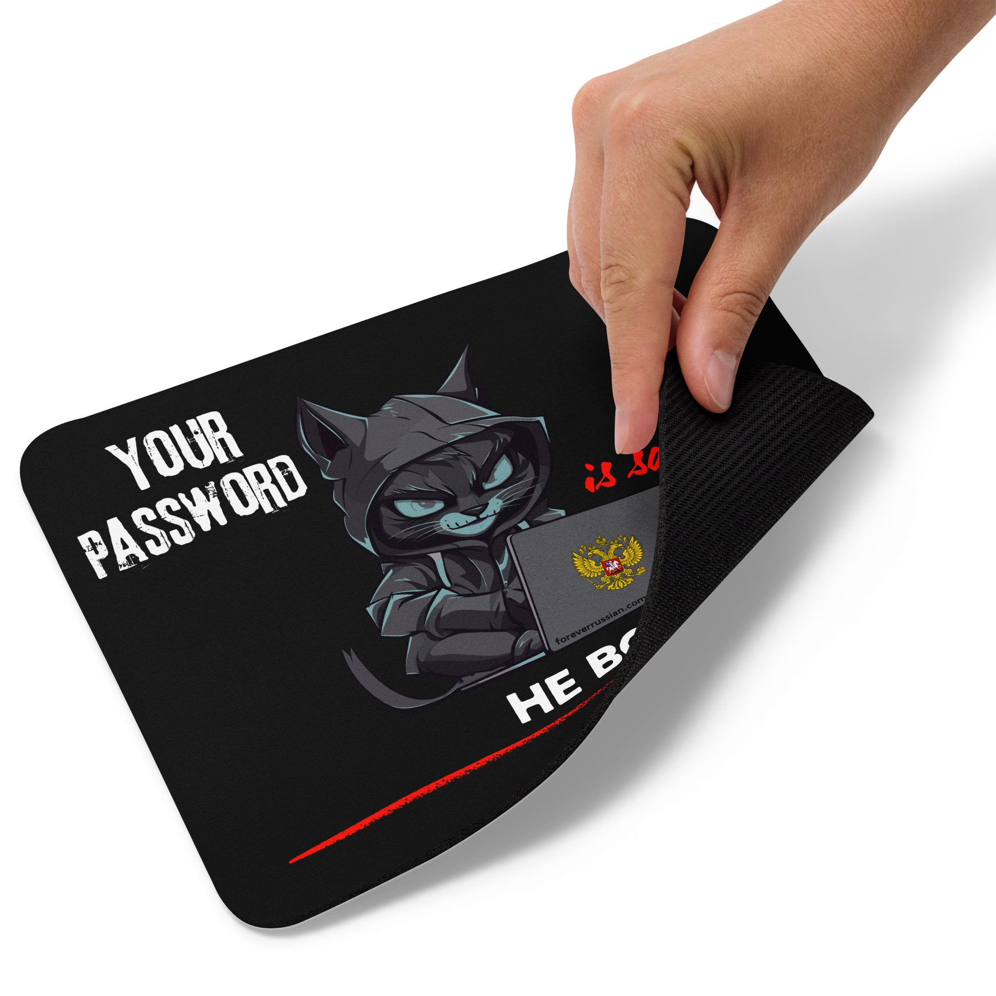 your password is safe with me mouse pad, cat on a laptop, russian coat of arms, foreverrussian.com