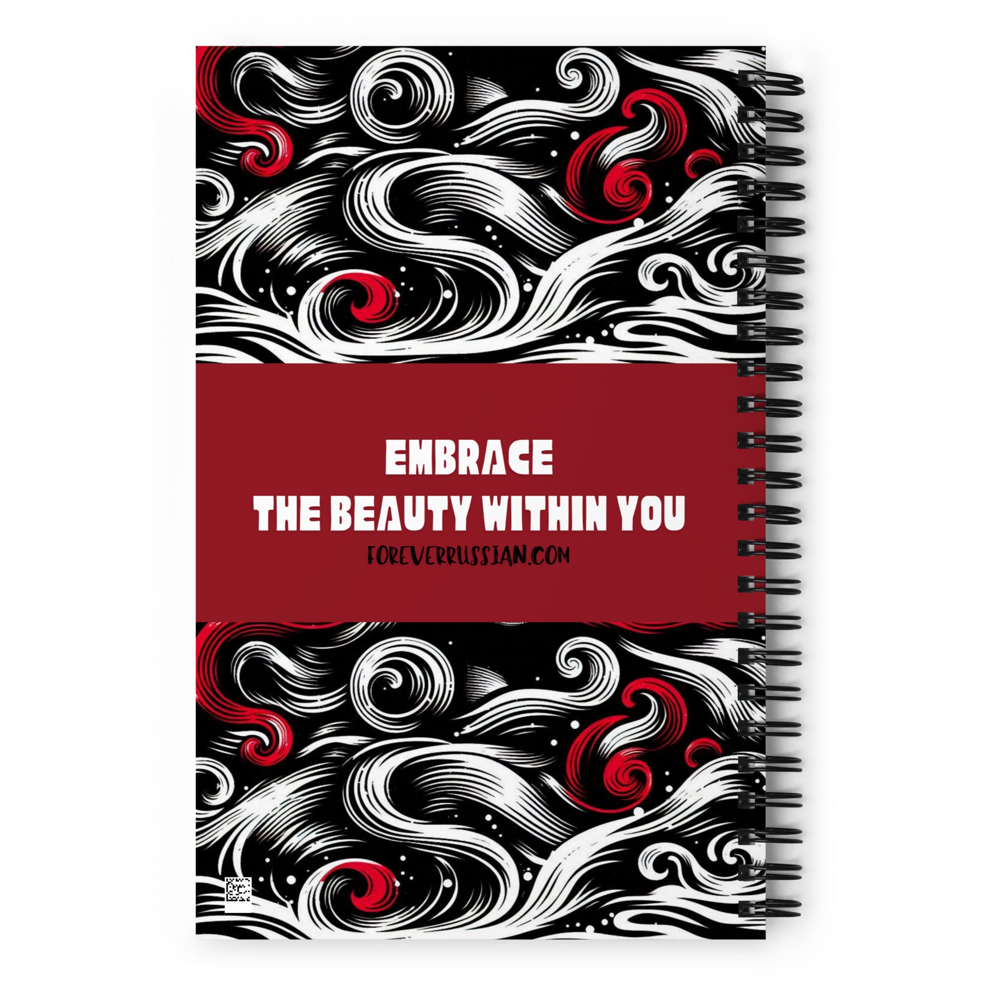 Back of spiral notepad with caption "Embrace The Beauty Within You."