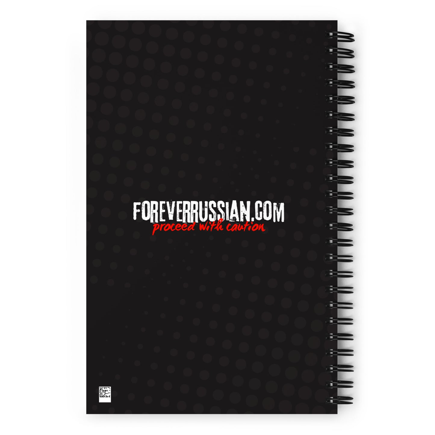 back of spiral notebook with foreverrussian.com and proceed with caution