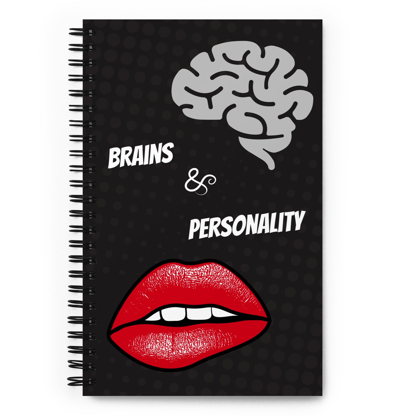 spiral bound notebook with brains and personality in the front and foreverrussian.com in the back