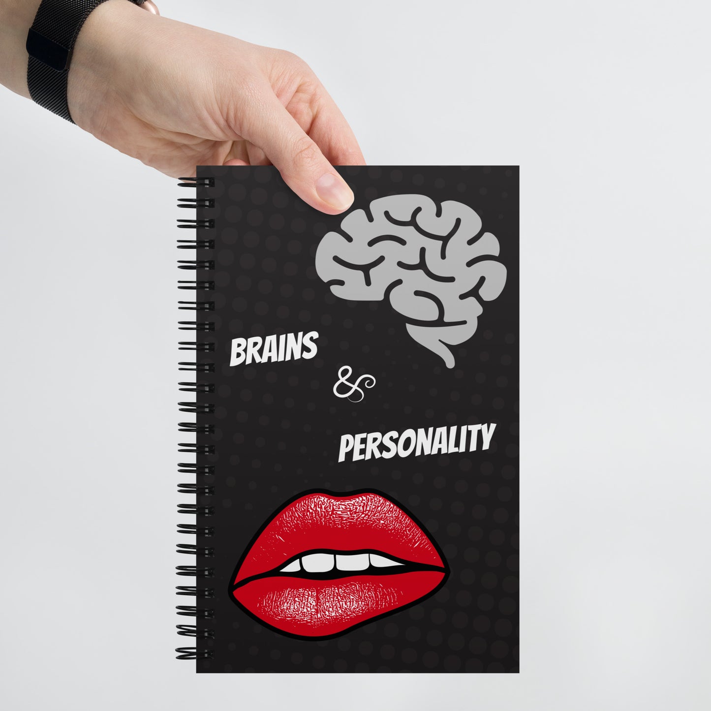 spiral bound notebook with brains and personality in the front and foreverrussian.com in the back