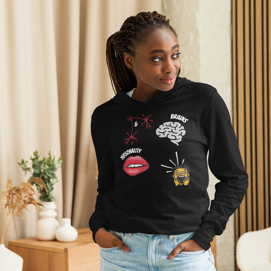 brains and personality long sleeve hoodie