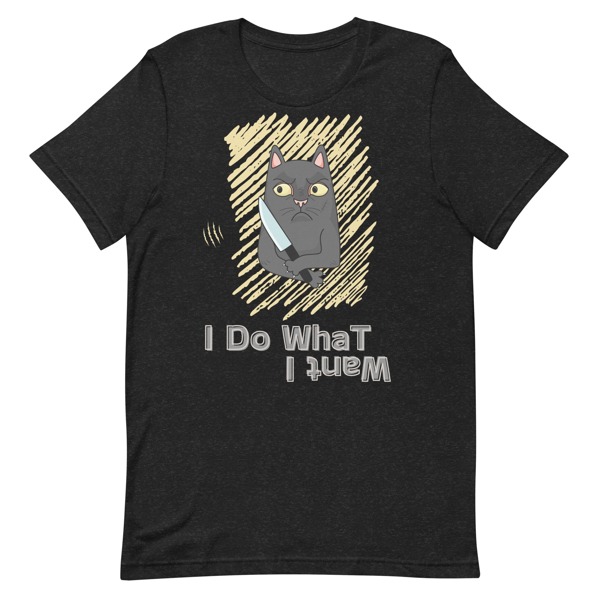 t-shirt with "I Do What I Want" caption and a mischievous cat with a knife