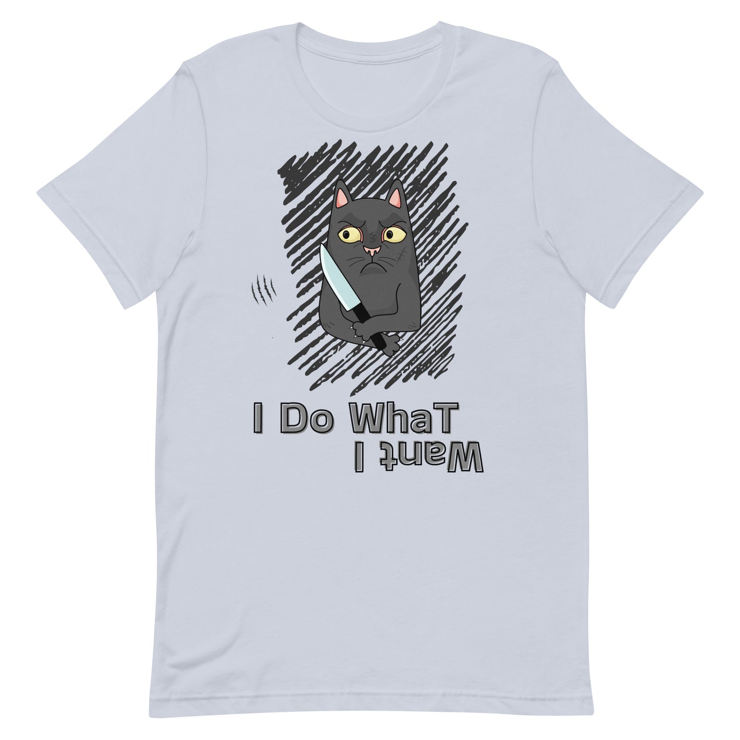 t-shirt with "I Do What I Want" caption and a mischievous cat with a knife