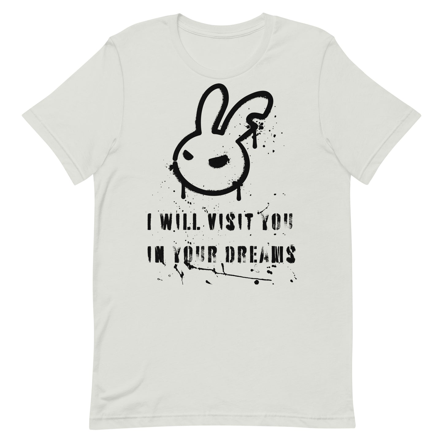 Silver white unisex t-shirt with a creepy caption "I Will Visit You In Your Dreams."