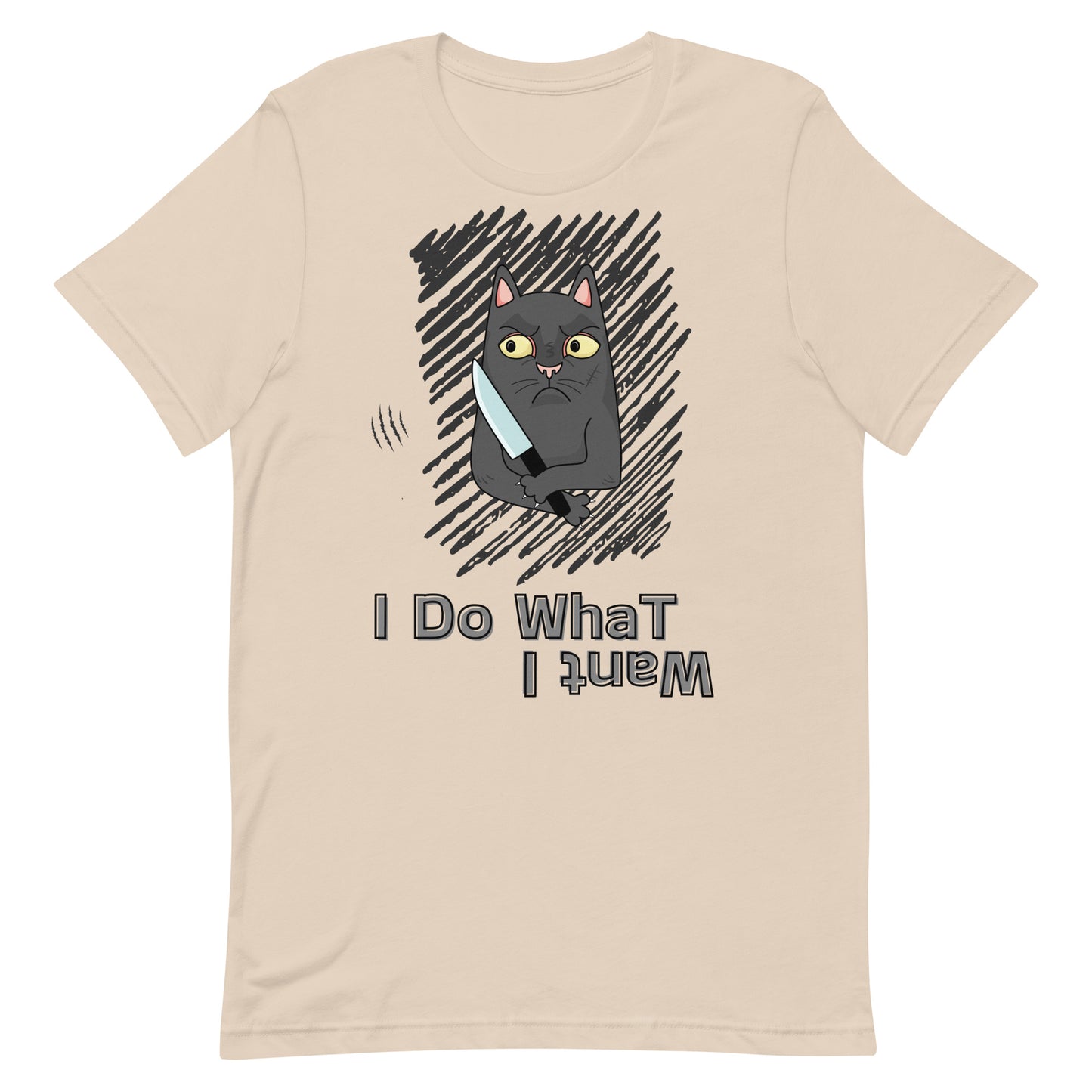 t-shirt with "I Do What I Want" caption and a mischievous cat with a knife