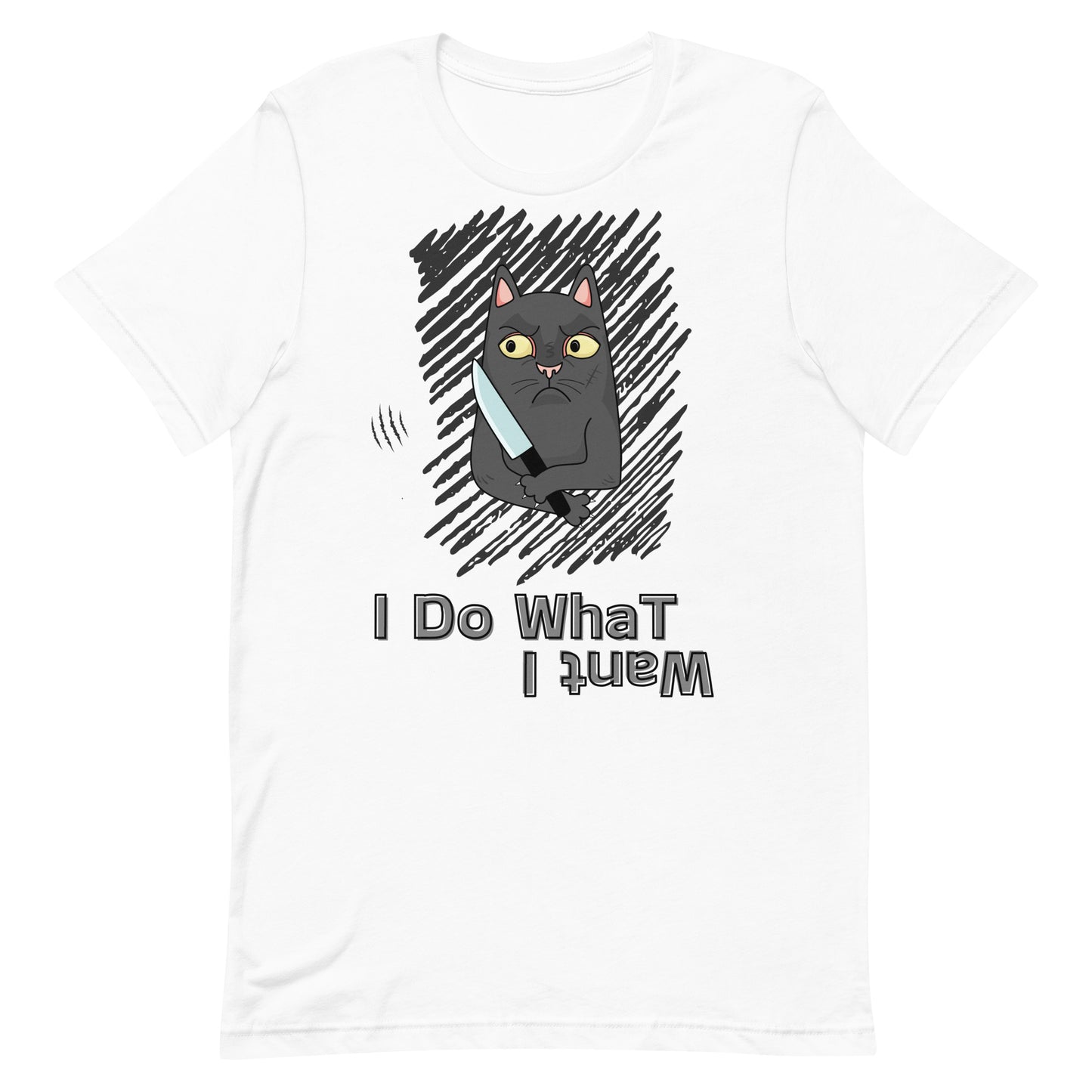 t-shirt with "I Do What I Want" caption and a mischievous cat with a knife