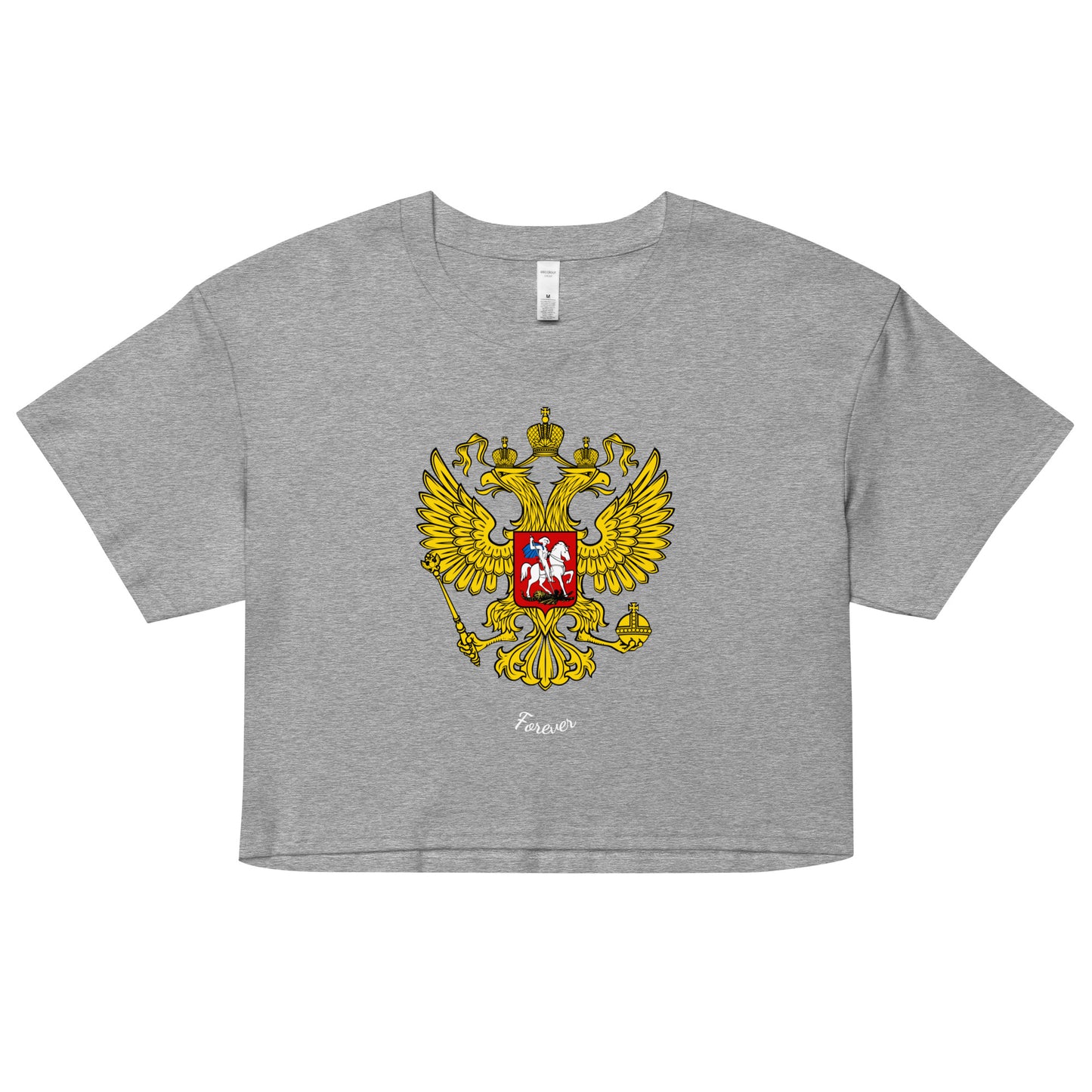 heather tshirt with russian crest coat of arms on the front