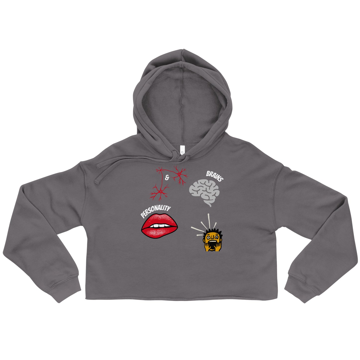 unisex grey hoodie with pictures of brain sexy lips neurons and a shocked guy