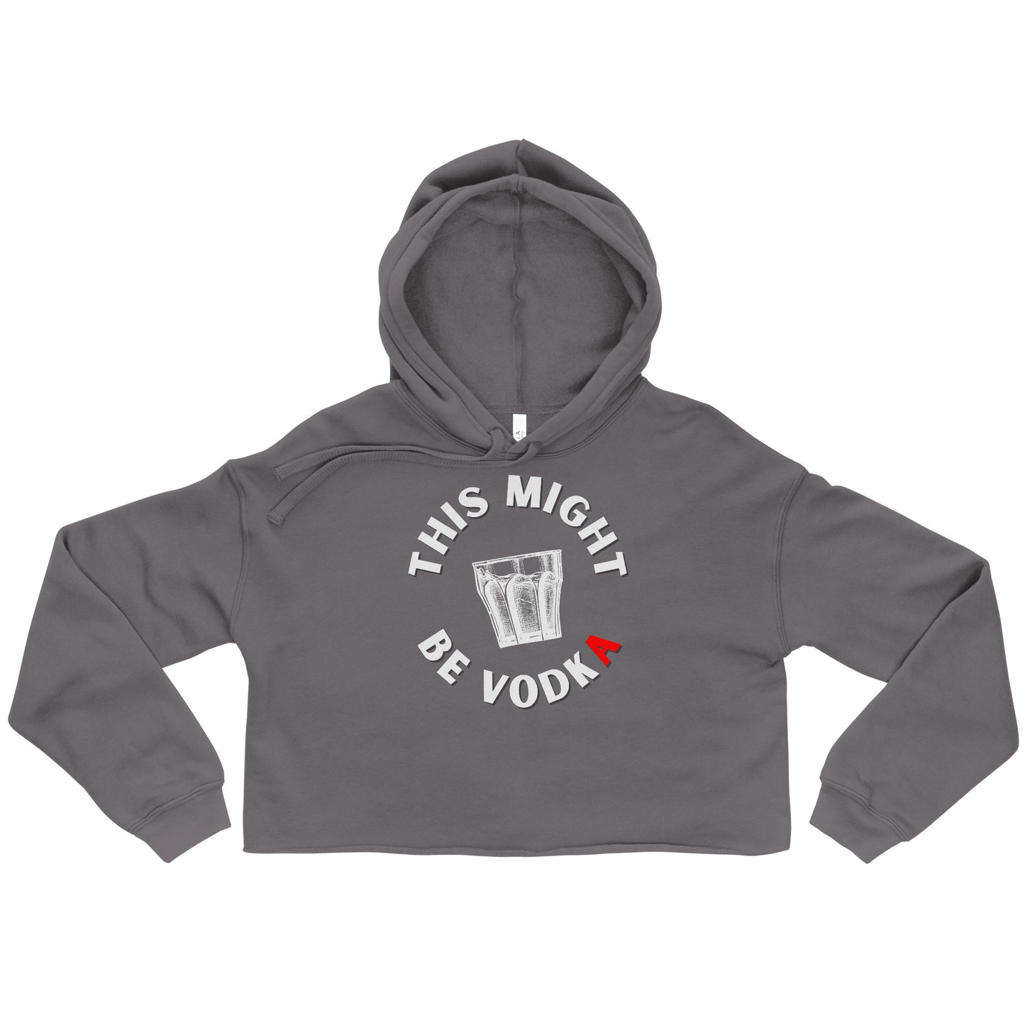 this might be vodka around a glass on a storm grey cropped hoodie