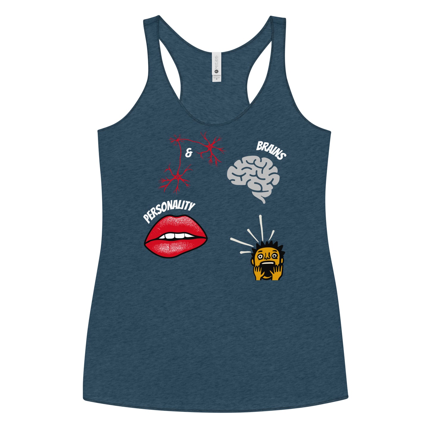 indigo blue racerback tank top brains and personality lips brain mind blown boy