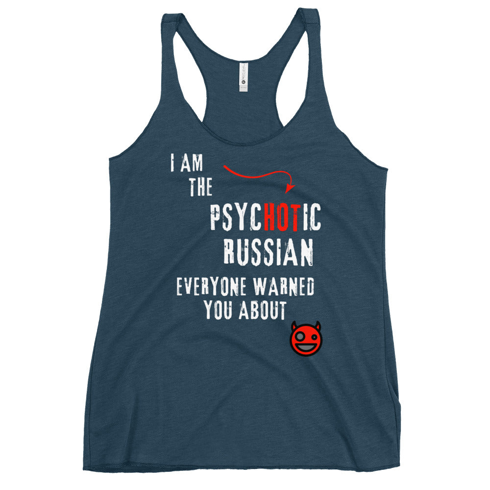 I am the psychotic russian everyone warned you about tanktop with smiley devil indigo blue