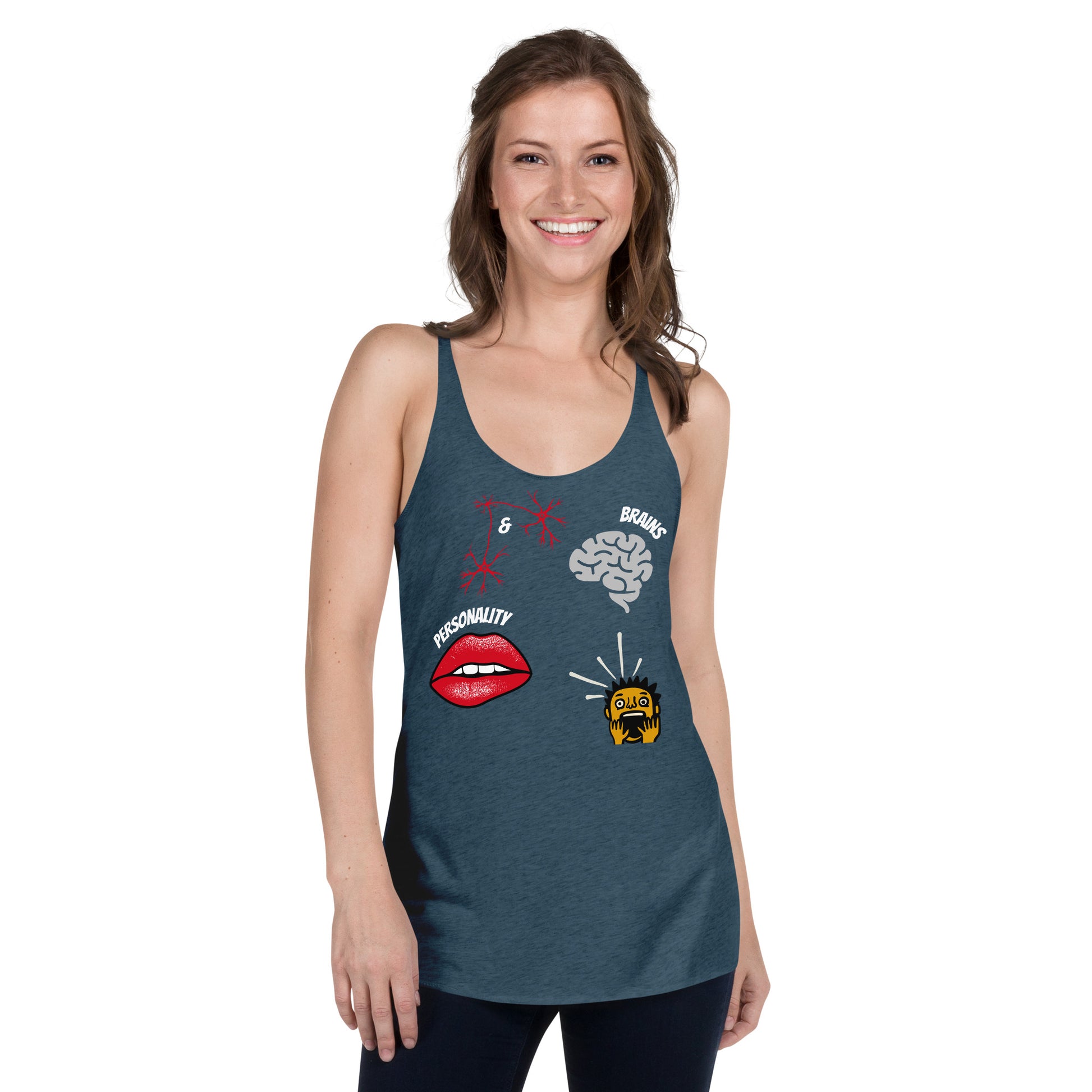 indigo blue racerback tank top brains and personality lips brain mind blown boy