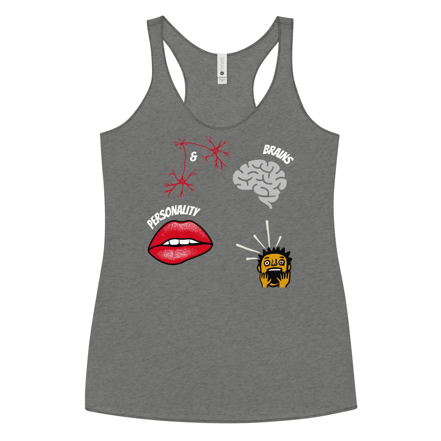 heather grey racerback tank top brains and personality lips brain mind blown boy