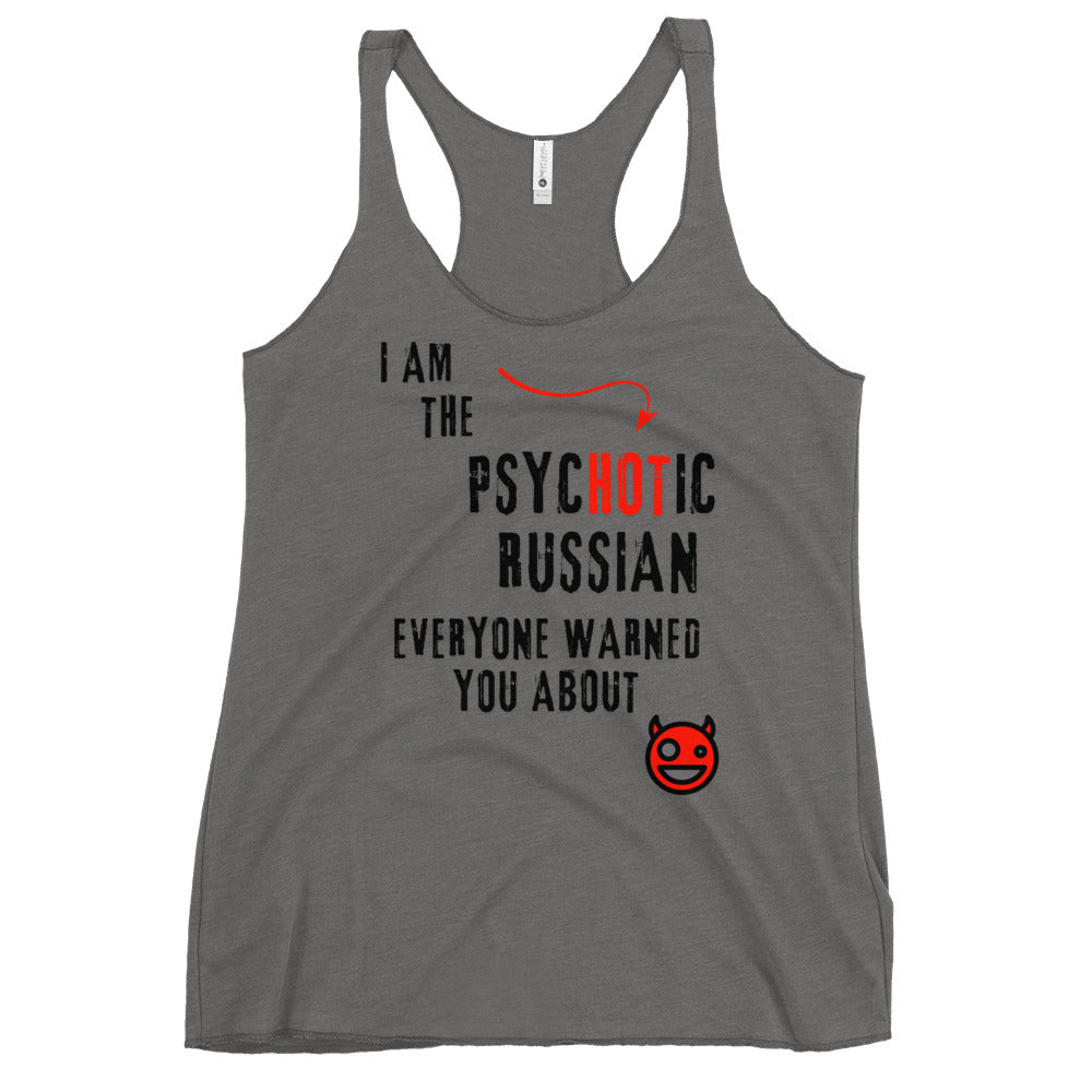 I am the psychotic russian everyone warned you about tanktop with smiley devil heather grey