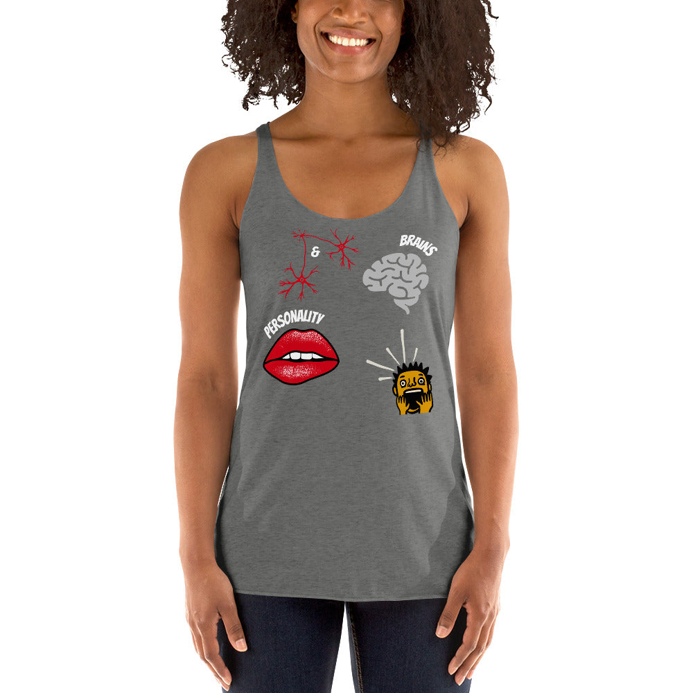 heather grey racerback tank top brains and personality lips brain mind blown boy