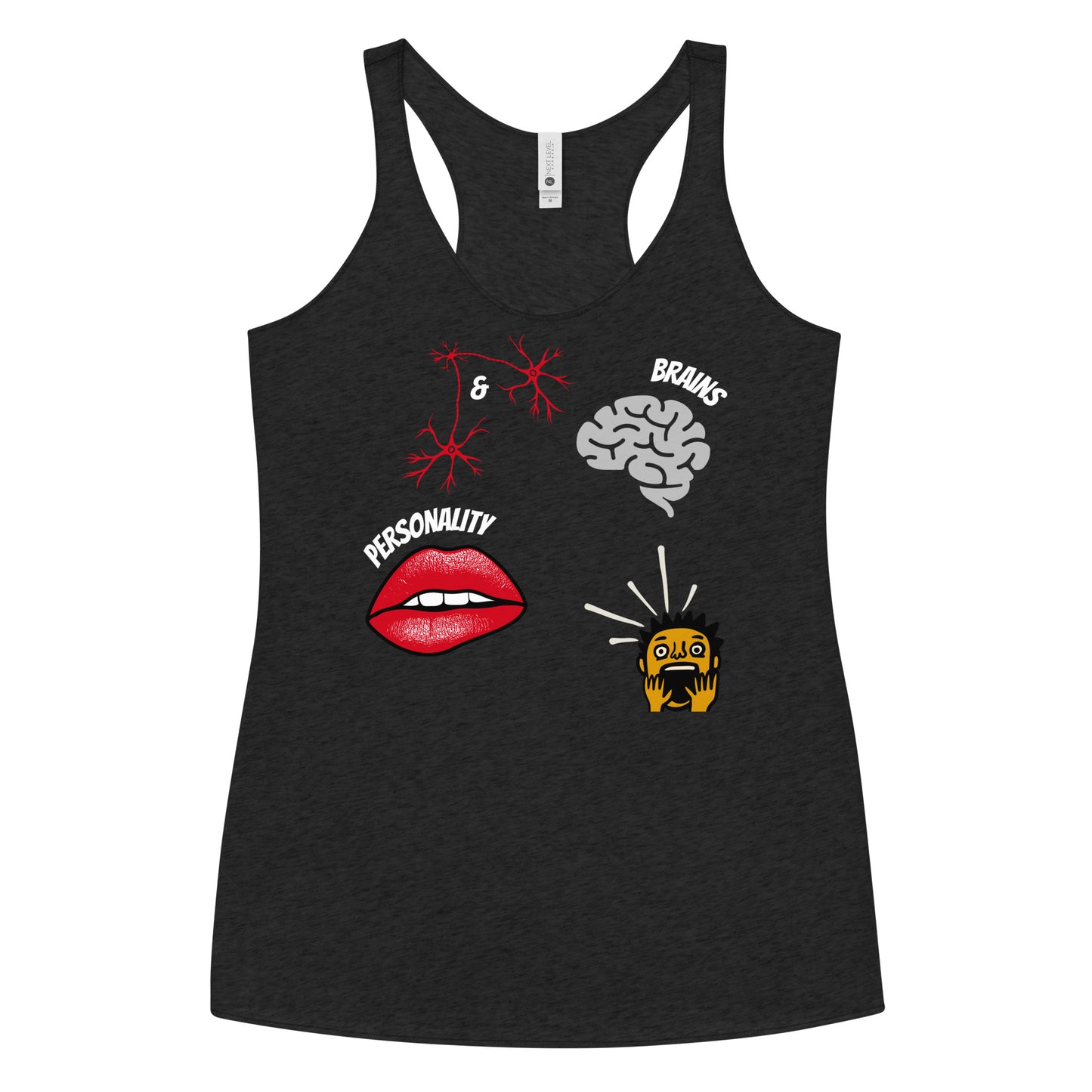 black racerback tank top brains and personality lips brain mind blown boy