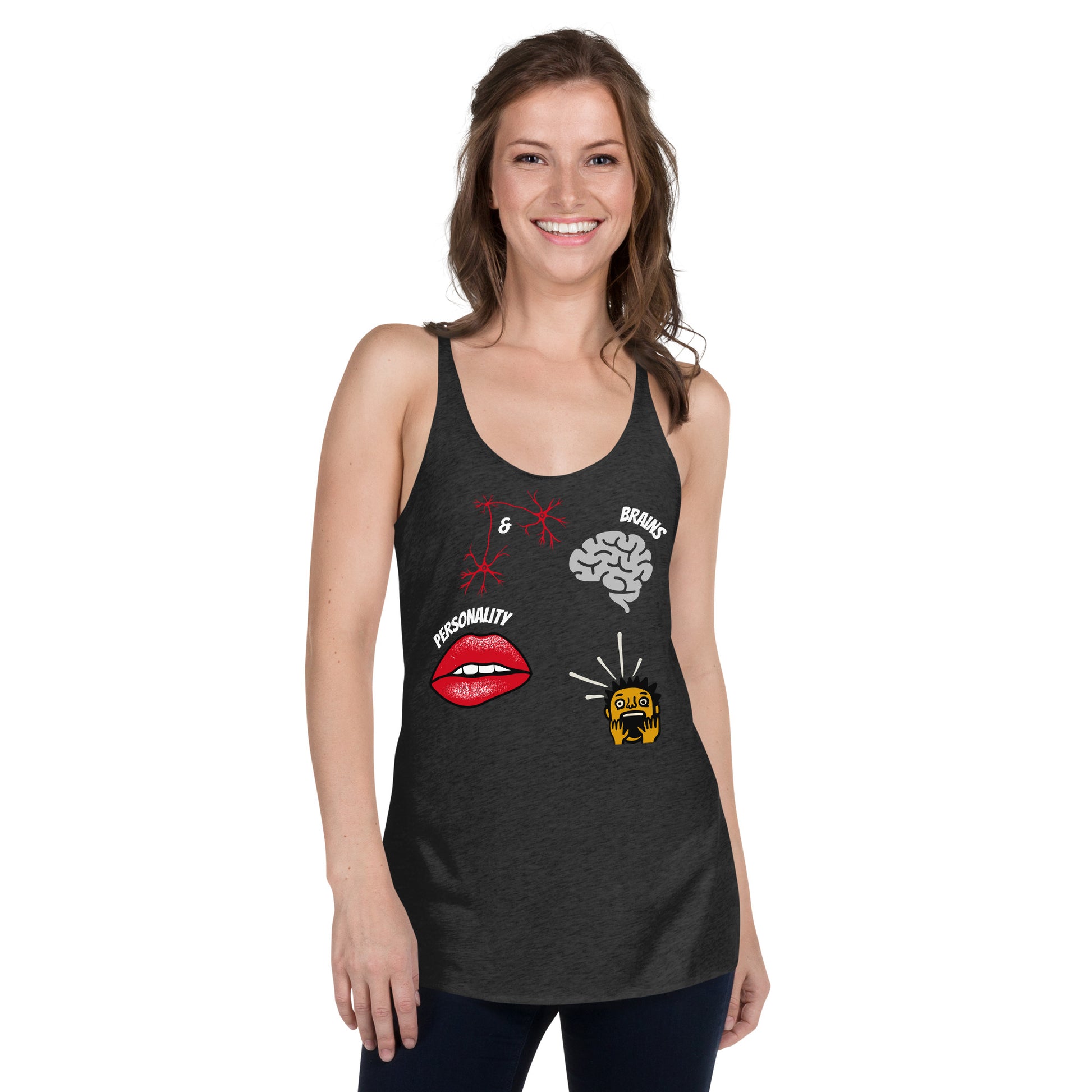 vintage black racerback tank top brains and personality lips brain mind blown boy