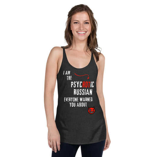 I am the psychotic russian everyone warned you about tanktop with smiley devil vintage black on a woman