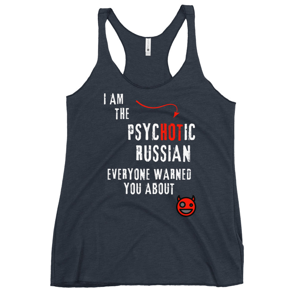 I am the psychotic russian everyone warned you about tanktop with smiley devil vintage navy