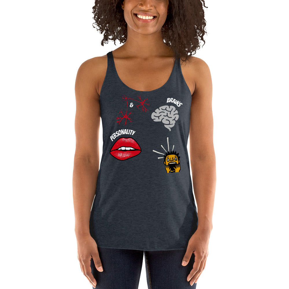 navy blue racerback tank top brains and personality lips brain mind blown boy