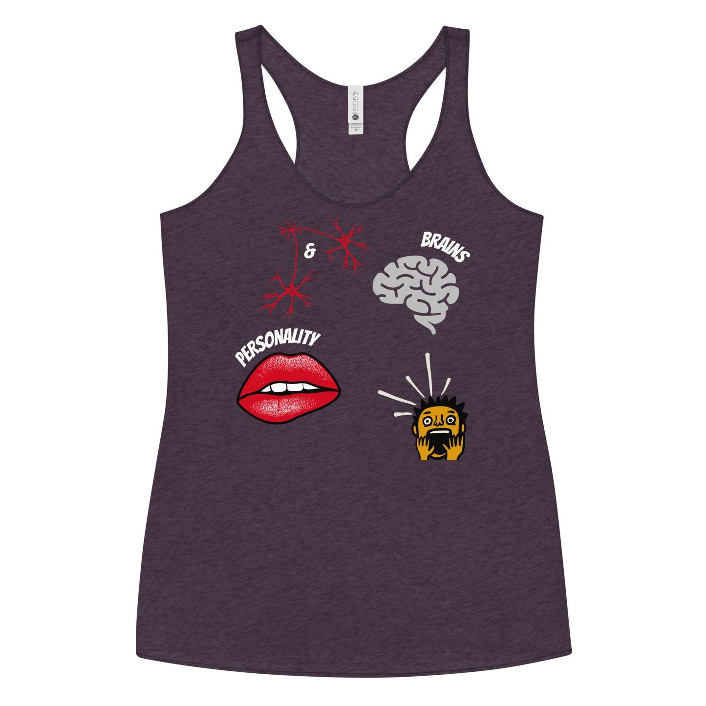 vintage purple racerback tank top brains and personality lips brain mind blown boy