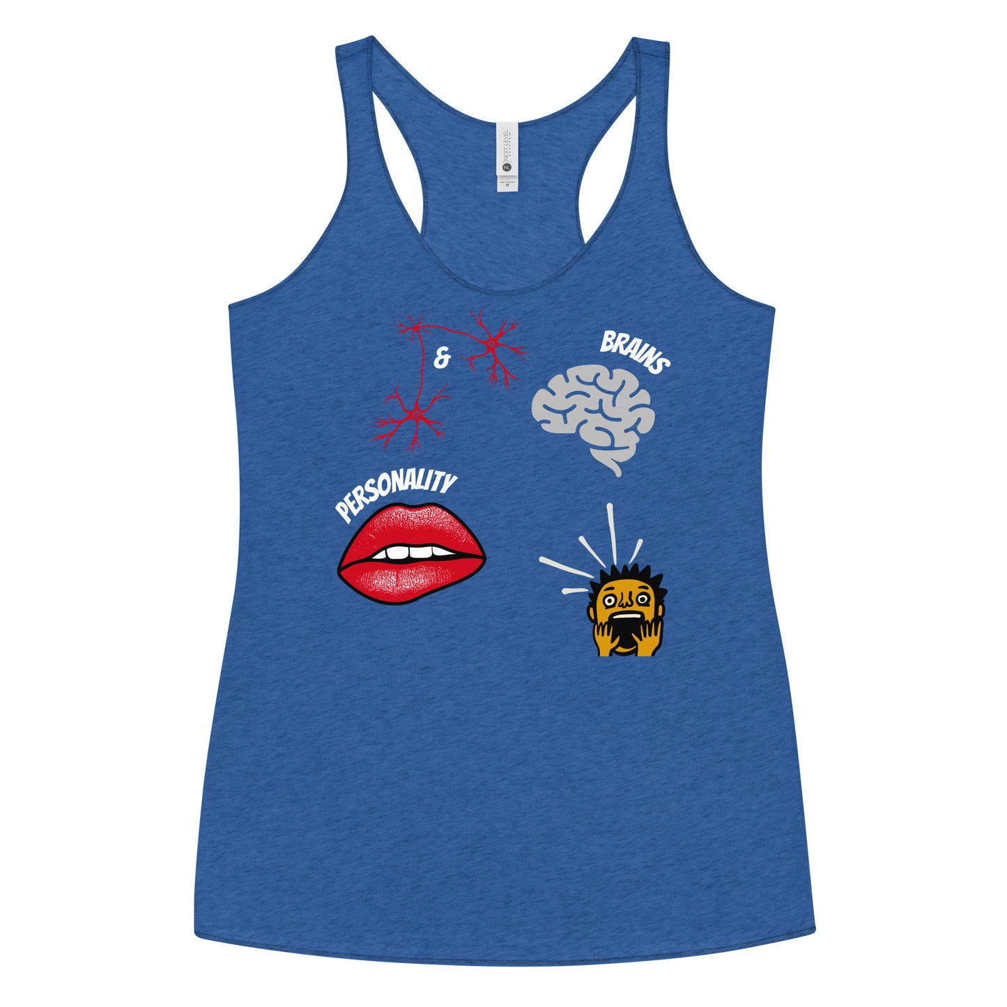 royal blue racerback tank top brains and personality lips brain mind blown boy