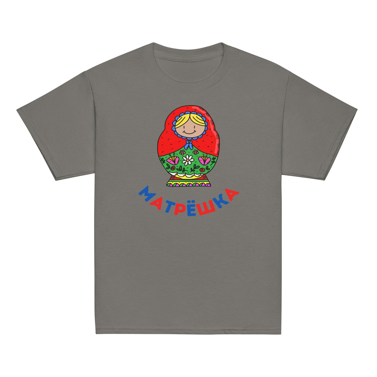 children's t-shirt with matryoshka doll in charcoal grey