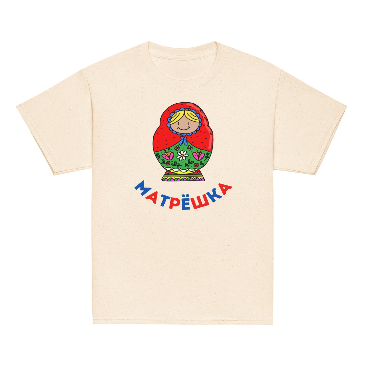 children's t-shirt with matryoshka doll in natural white