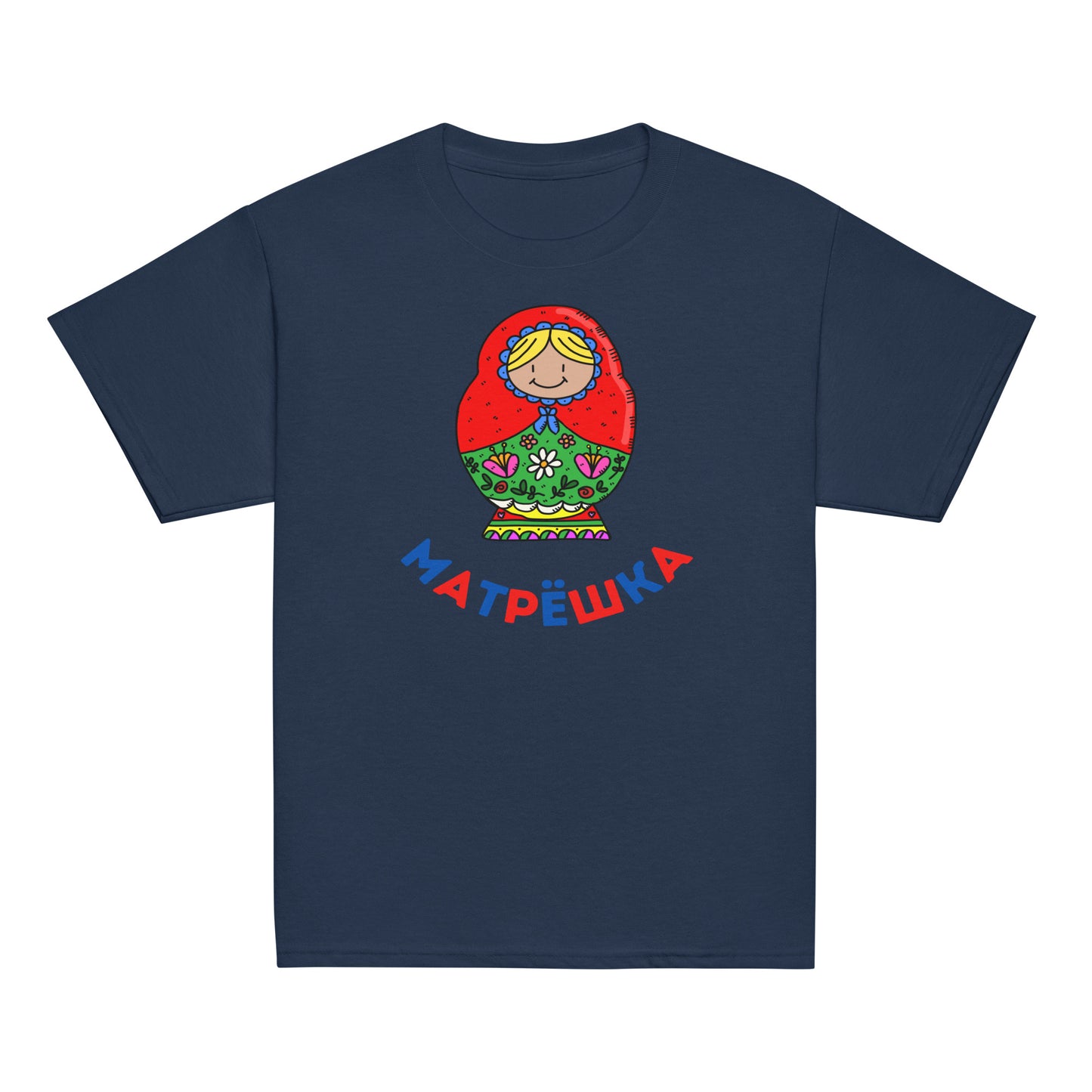 children's t-shirt with matryoshka doll in navy blue